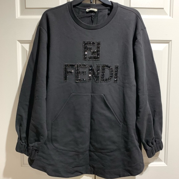 Fendi Tops - FENDI ROMA Black Rhinestone logo Sweatshirt